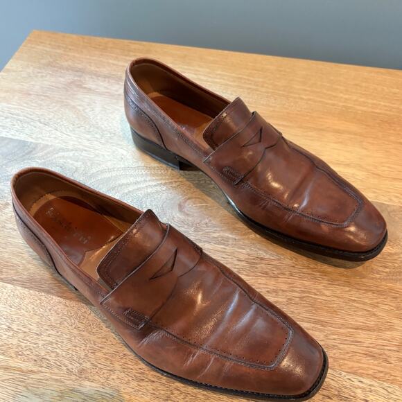Silvano Sassetti Brown Leather Penny Loafers Mens 9.5M Italy Handcrafted Dress main image 4